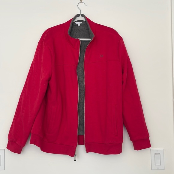 Calvin Klein Jacket Full Zip Men's XL Red Solid Winter Wear Long Sleeves fleece - Picture 1 of 11